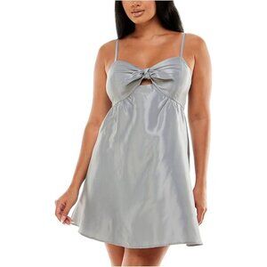 Speechless Women's Fit & Flare Dress Cocktail Mini Bow Silver Size Juniors 3